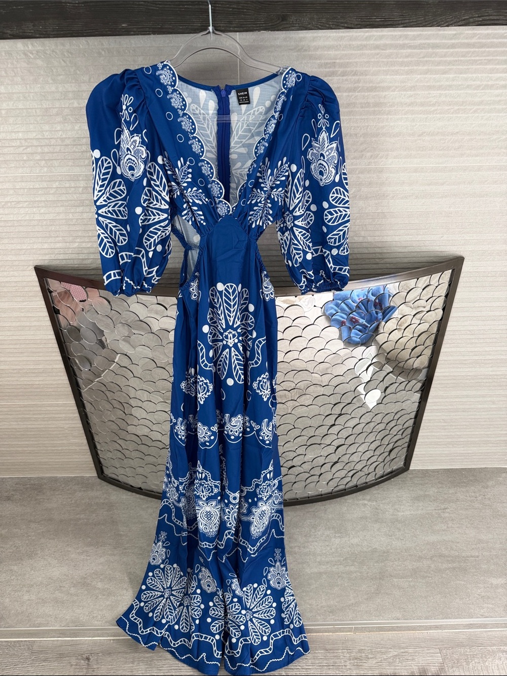 Blue Embroidered Maxi Dress - Unbranded